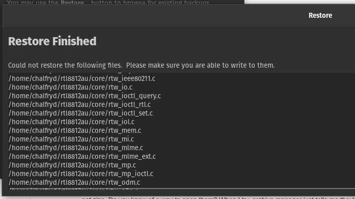 Deja Dup could not restore the files, please make sure that you