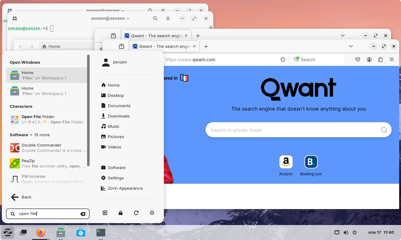 Setting to put Open Windows at the top during search in Zorin Menu