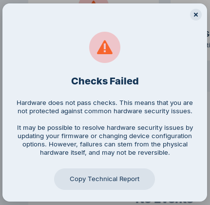 Hardware does not pass checks
