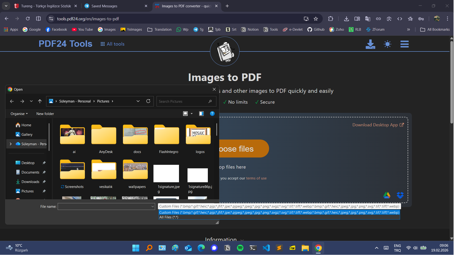 File Picker doesn't show the supported extensions on upload