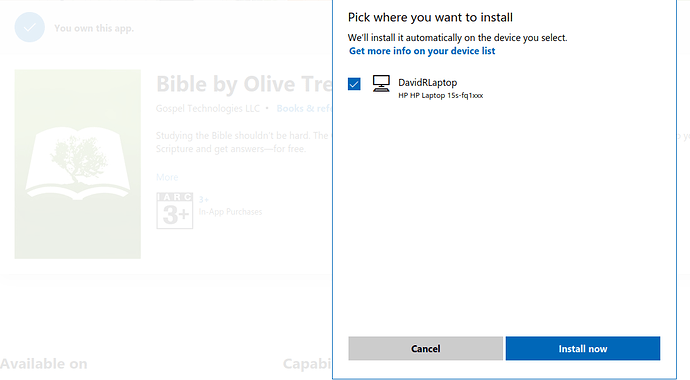 Pick where to install Bible by Olive Tree