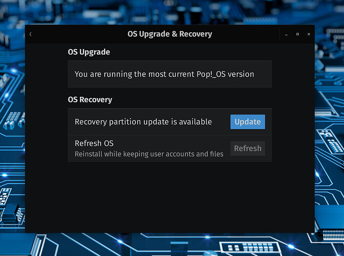 POP OS 21.04 Recovery Partition Update Available