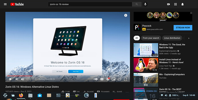 ZORIN OS 16 PRO Youtube 1080P Video Streaming