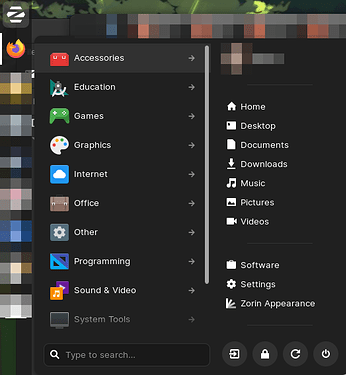 start menu categories