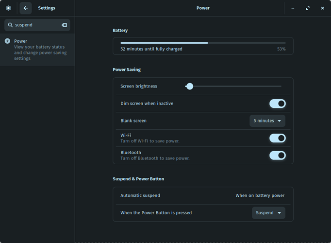 search settings for suspend