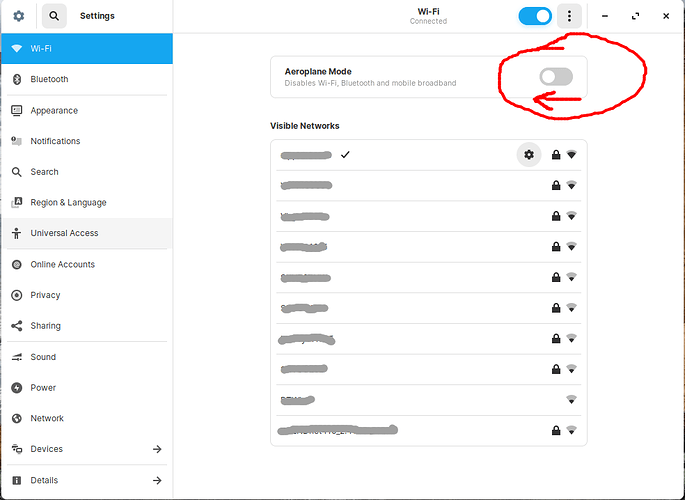 airplane mode switch - gnome settings