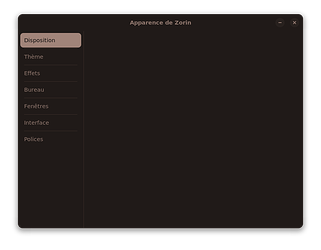 Screenshot of the Appearance menu, showing an empty Disposition menu