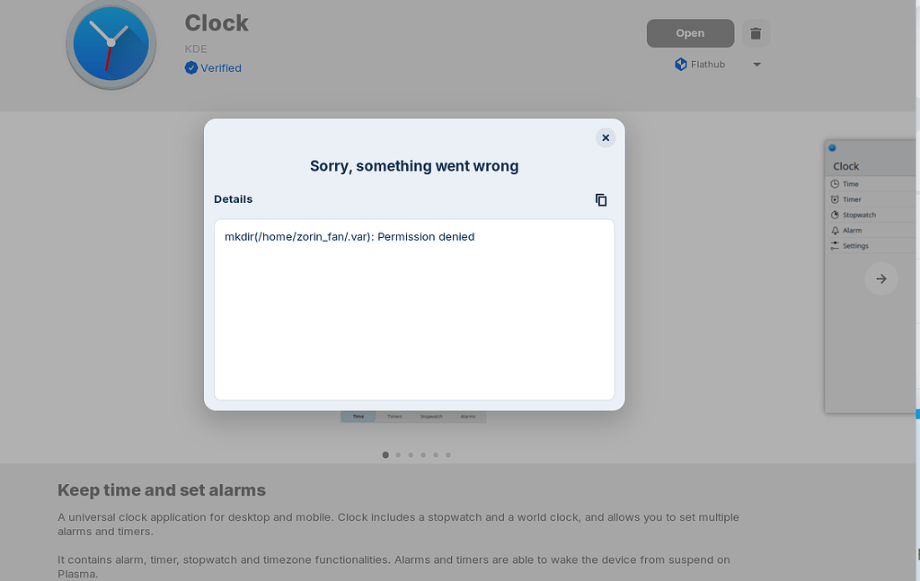Newly installed clock app won't open in Core 18 - General Help