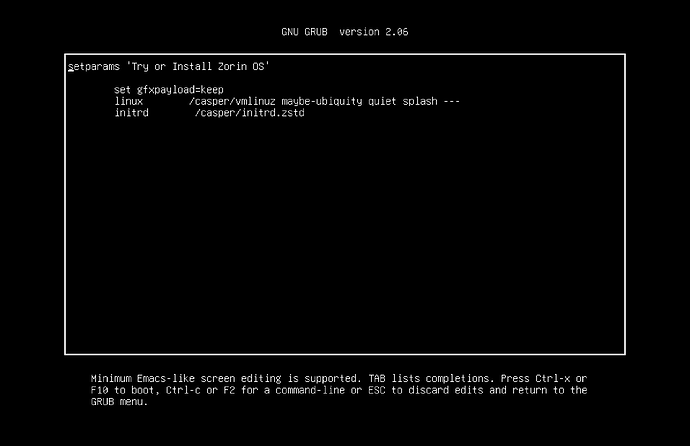 Edit Boot Parameter Screen