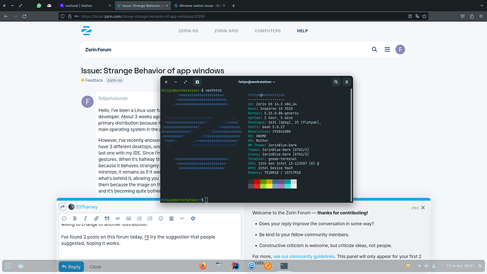 Screenshot of neofetch output detailing the machine specs and os version.