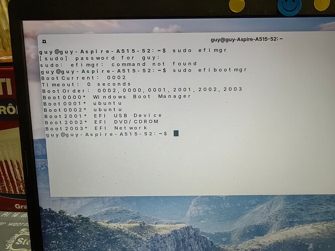 CLI Command - sudo efibootmgr grep BootCurrent