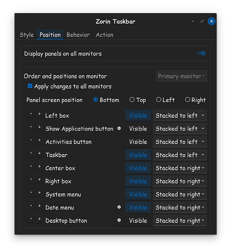Taskbar Position Settings