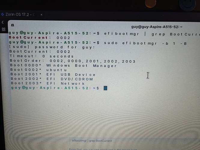CLI Command - sudo efimgr -b1 -B