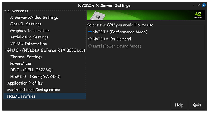 Nvidia X Server Settings Prime Profiles