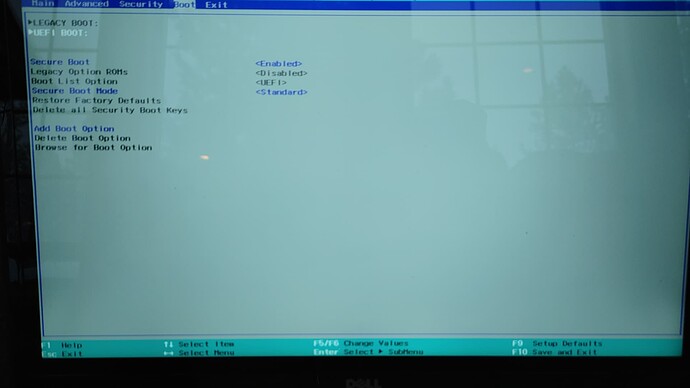 Dell Inspiron 15-5548 BIOS Secure Boot info