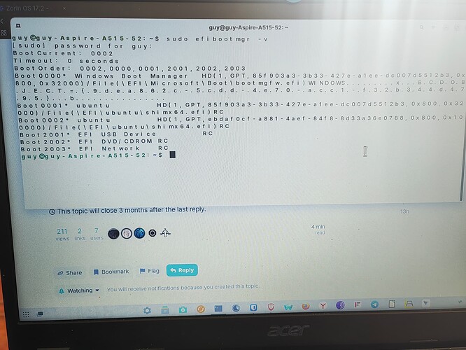 CLI Command - sudo efibootmgr -v