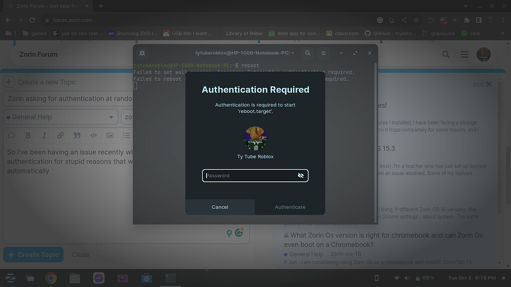Zorin asking for authentication at random times - General Help