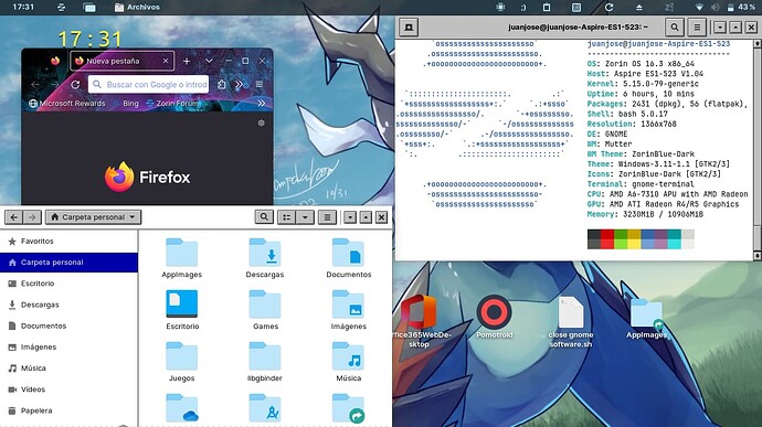 theme and specs of my laptop