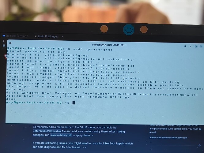 CLI - sudo update-grub - Linux Images 52 and 57
