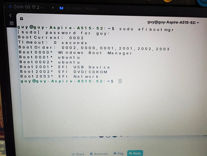 PC Restart - CLI Command - sudo efibootmgr