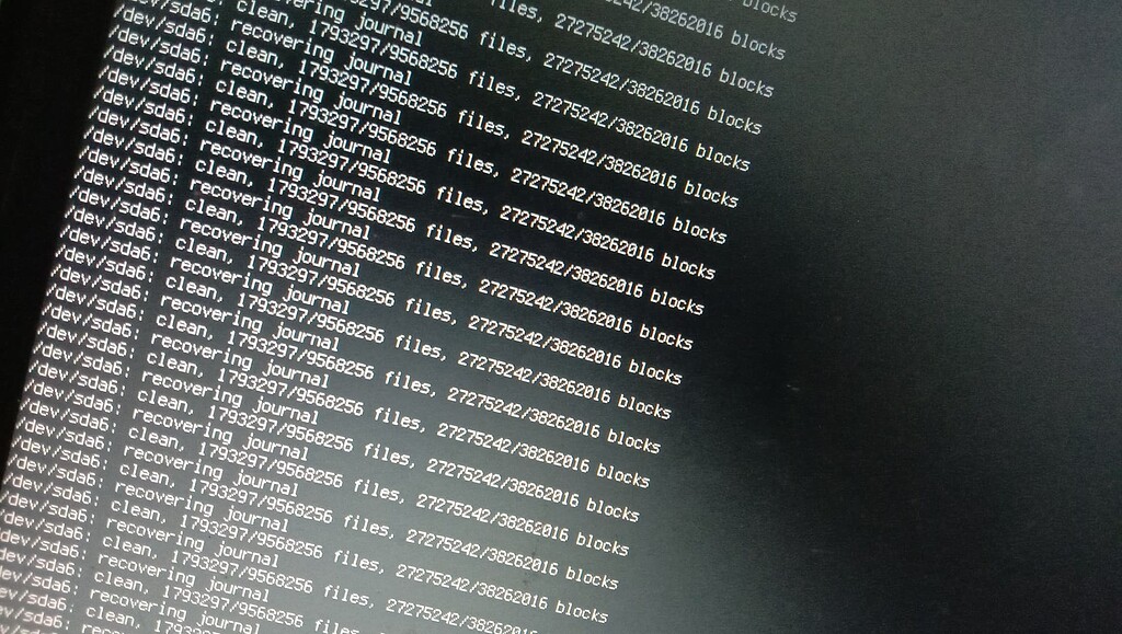 Stuck on bootscreen (dev sda6 clean,..files,...blocks messages