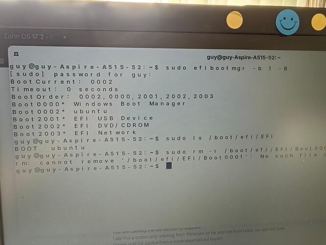 CLI - Zorin OS Boot EFI - Remove Boot0001