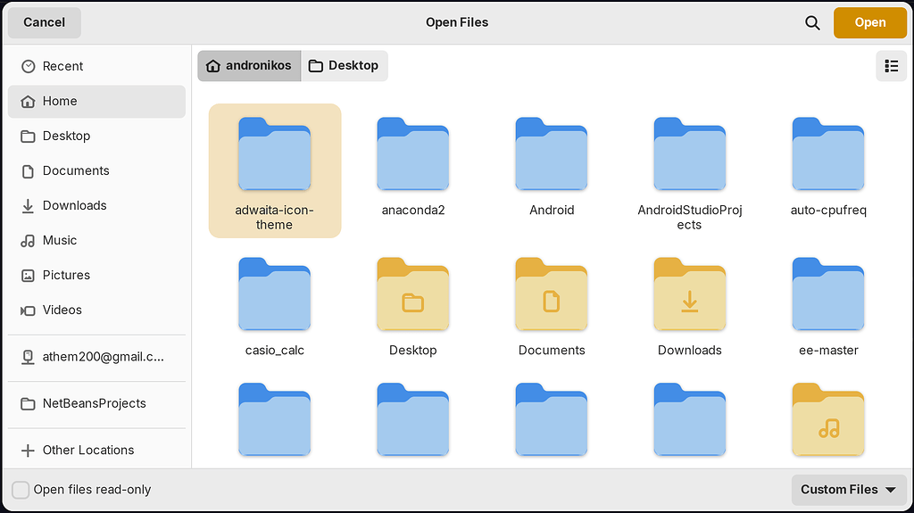 The default folder icon svg doesn't change in the open file dialog in ...