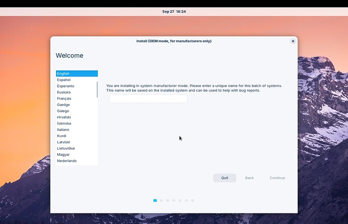 The Install screen with OEM mode enabled