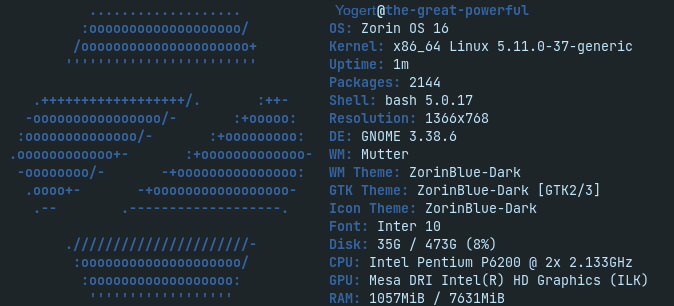 Zorin OS 16 PRO Screenfetch 5.11.37 Kernel