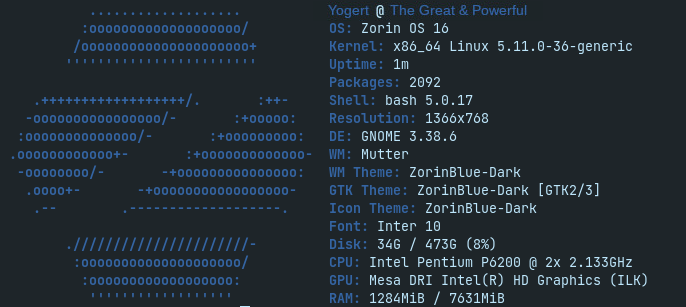 Zorin OS 16 PRO - New Screenfetch - 5.11.36 Kernel