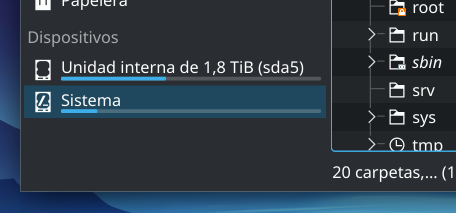 The C drive and an internal secondary HDD listed on Dolphin file manager